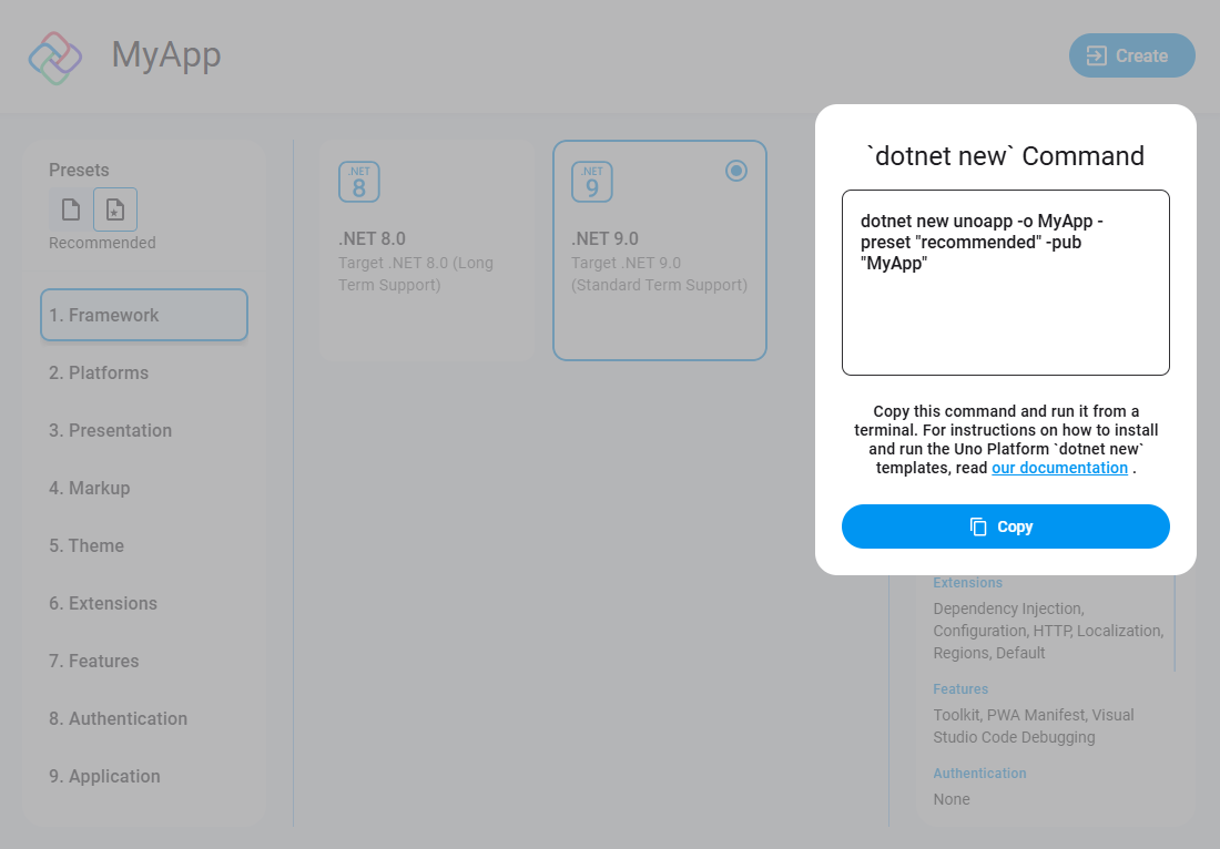 A screen showing the dotnet new command to create the new app