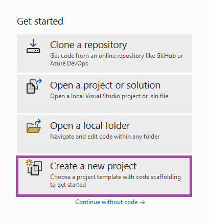 Visual Studio - Create new project