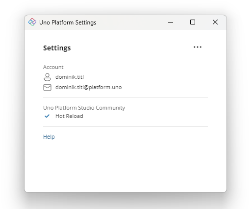 Uno Platform Settings signed in