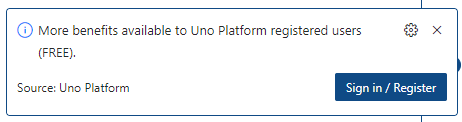 Uno Platform Sign in / Register notification