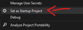 Set as Startup Project item